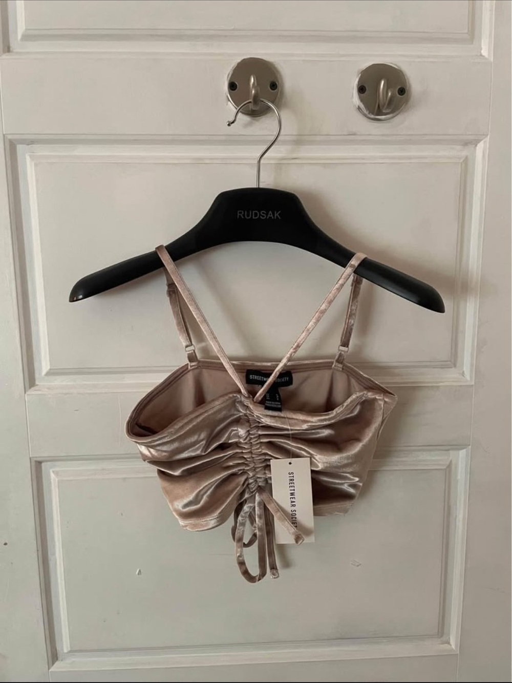 Streetwear Society Champagne Satin Ruched Drawstring Crop Cami